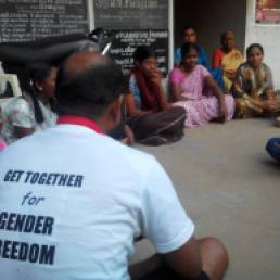 Rakesh in conversation with women from West Tambaram community